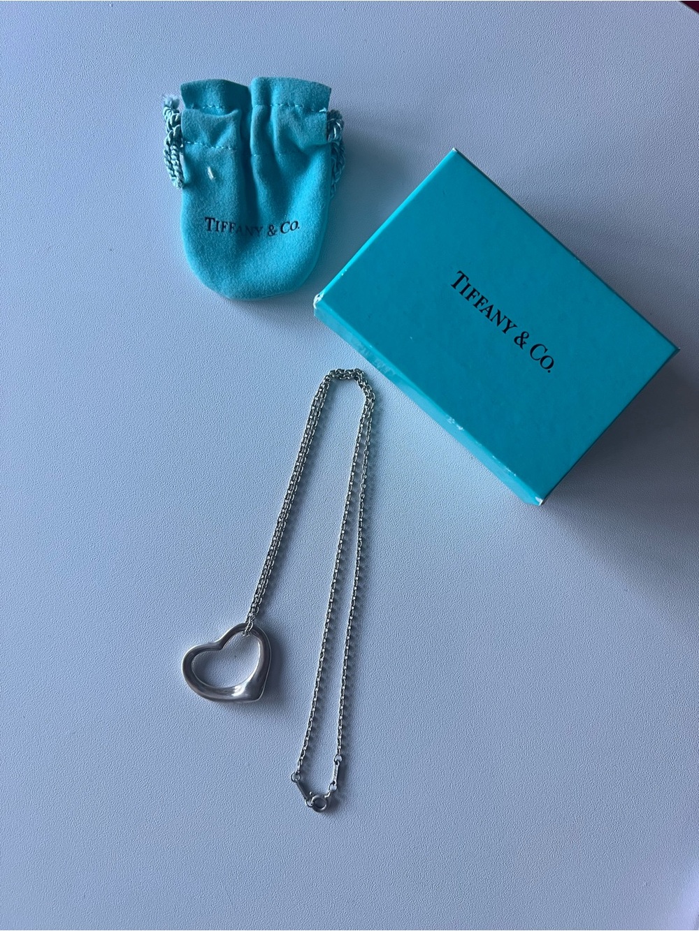 Tiffany & Co. Open Heart Pendant Necklace - Blue & Silver